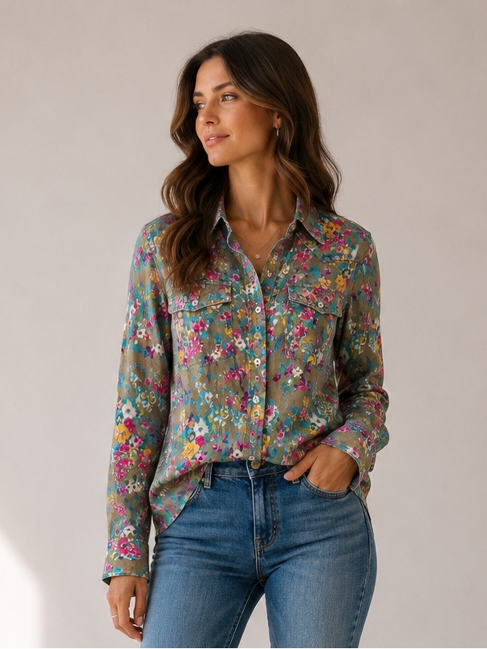 Sundance Floral Joy Button Down Shirt XS Boho Cottagecore 100% Cotton
